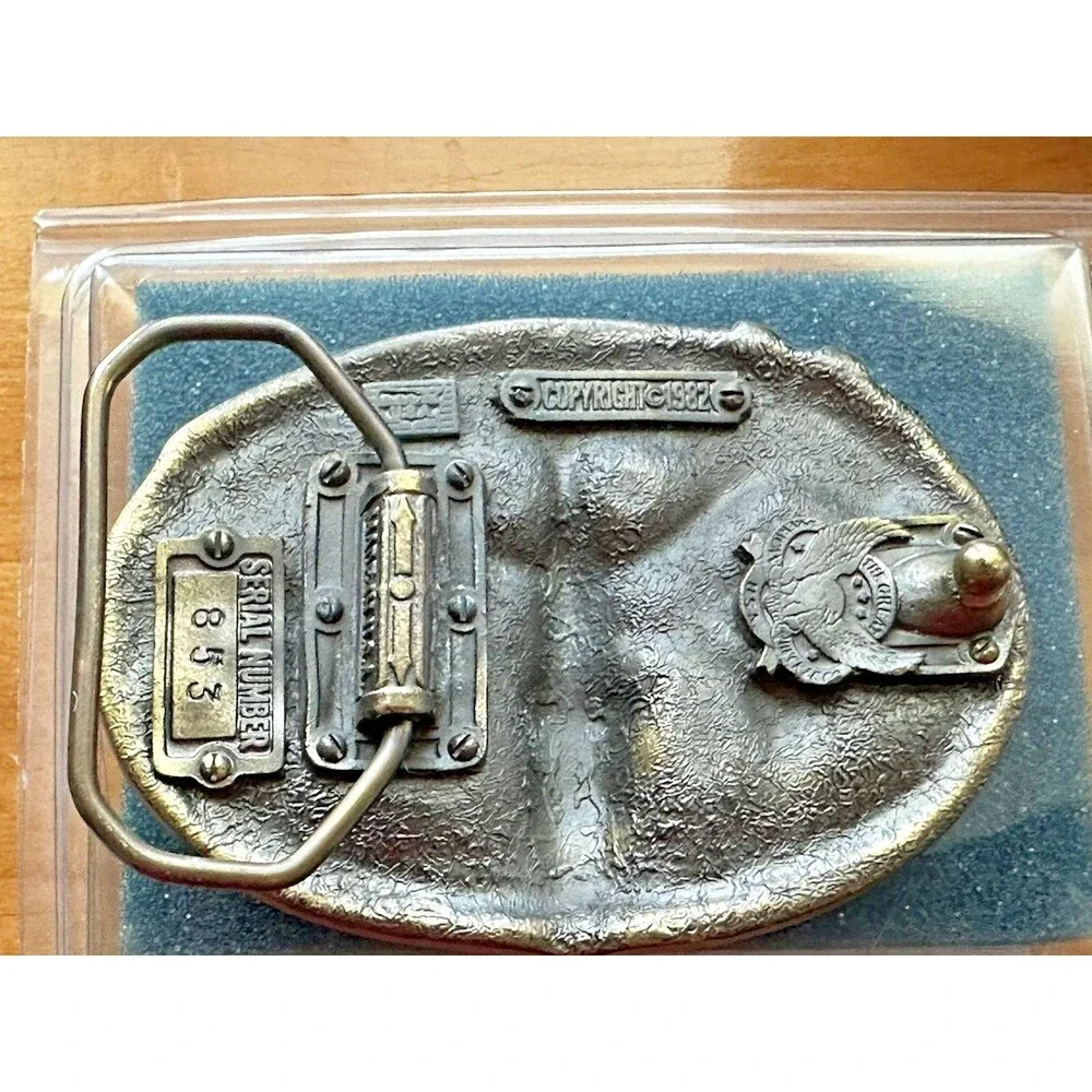 1982 Mechanic Spark Plug Metal Belt Buckle Great American Buckle Co Enamel USA